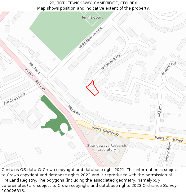 22, ROTHERWICK WAY, CAMBRIDGE, CB1 8RX: Location map and indicative extent of plot