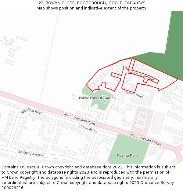 22, ROWAN CLOSE, EGGBOROUGH, GOOLE, DN14 0WS: Location map and indicative extent of plot