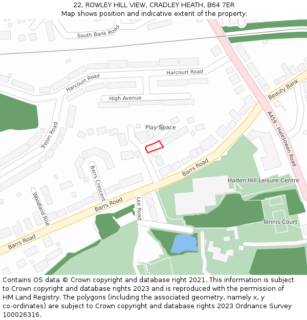 22, ROWLEY HILL VIEW, CRADLEY HEATH, B64 7ER: Location map and indicative extent of plot