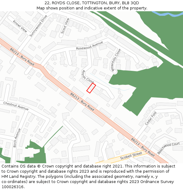 22, ROYDS CLOSE, TOTTINGTON, BURY, BL8 3QD: Location map and indicative extent of plot