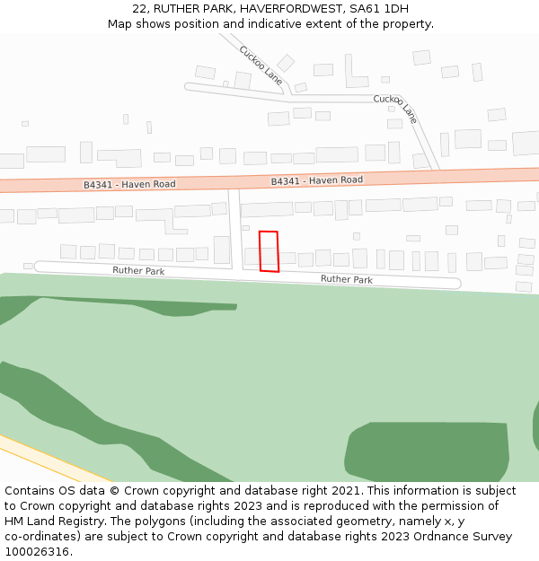 22, RUTHER PARK, HAVERFORDWEST, SA61 1DH: Location map and indicative extent of plot