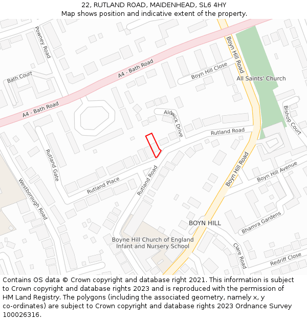 22, RUTLAND ROAD, MAIDENHEAD, SL6 4HY: Location map and indicative extent of plot