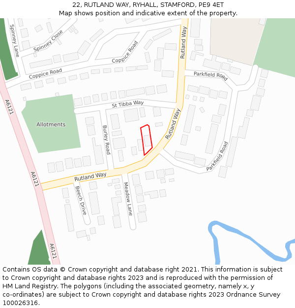 22, RUTLAND WAY, RYHALL, STAMFORD, PE9 4ET: Location map and indicative extent of plot