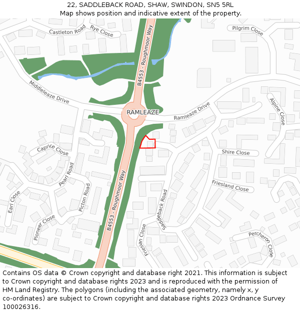 22, SADDLEBACK ROAD, SHAW, SWINDON, SN5 5RL: Location map and indicative extent of plot