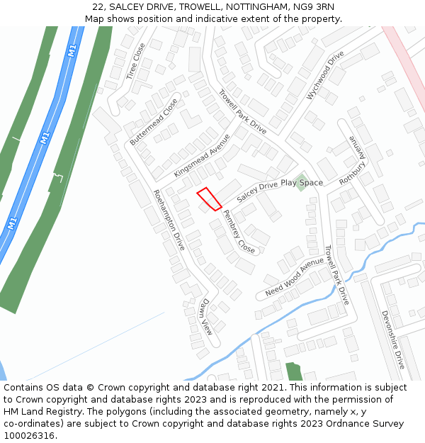 22, SALCEY DRIVE, TROWELL, NOTTINGHAM, NG9 3RN: Location map and indicative extent of plot