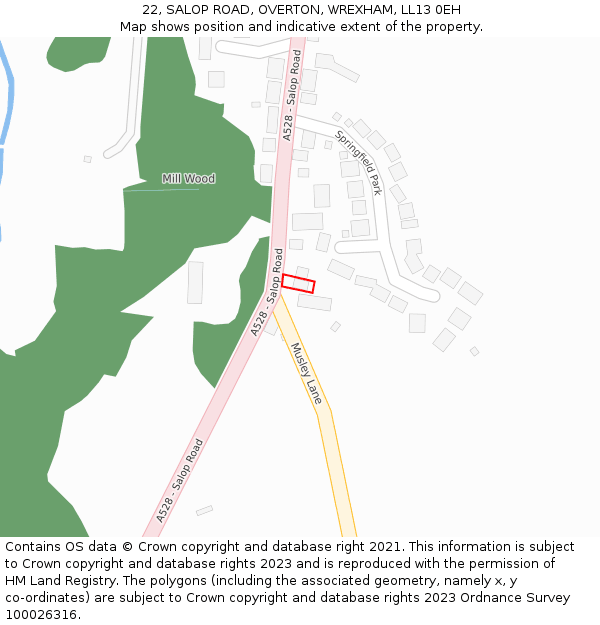 22, SALOP ROAD, OVERTON, WREXHAM, LL13 0EH: Location map and indicative extent of plot