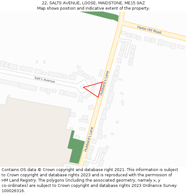22, SALTS AVENUE, LOOSE, MAIDSTONE, ME15 0AZ: Location map and indicative extent of plot