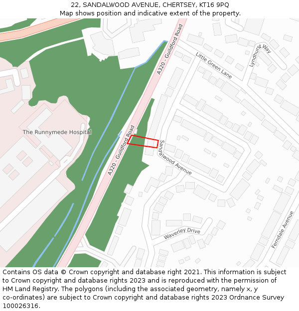 22, SANDALWOOD AVENUE, CHERTSEY, KT16 9PQ: Location map and indicative extent of plot