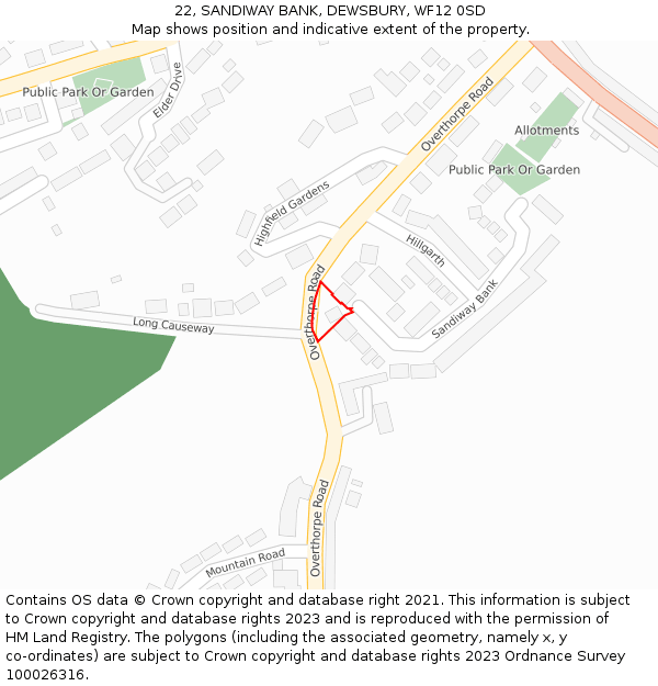 22, SANDIWAY BANK, DEWSBURY, WF12 0SD: Location map and indicative extent of plot