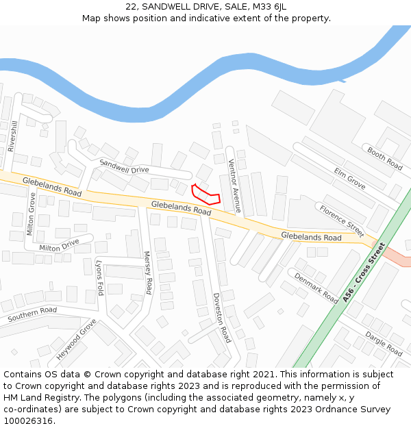 22, SANDWELL DRIVE, SALE, M33 6JL: Location map and indicative extent of plot
