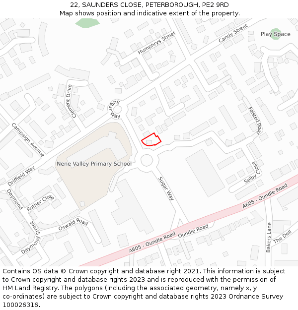 22, SAUNDERS CLOSE, PETERBOROUGH, PE2 9RD: Location map and indicative extent of plot