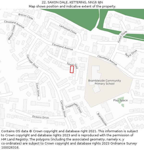 22, SAXON DALE, KETTERING, NN16 9JN: Location map and indicative extent of plot