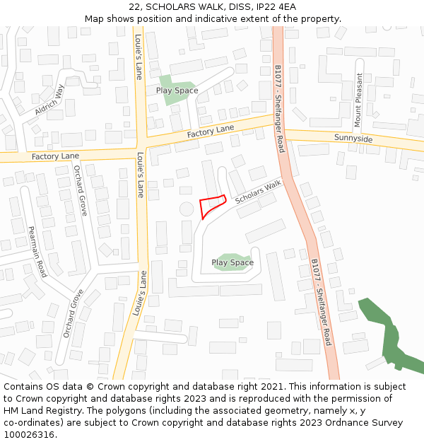 22, SCHOLARS WALK, DISS, IP22 4EA: Location map and indicative extent of plot