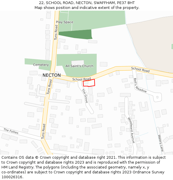 22, SCHOOL ROAD, NECTON, SWAFFHAM, PE37 8HT: Location map and indicative extent of plot