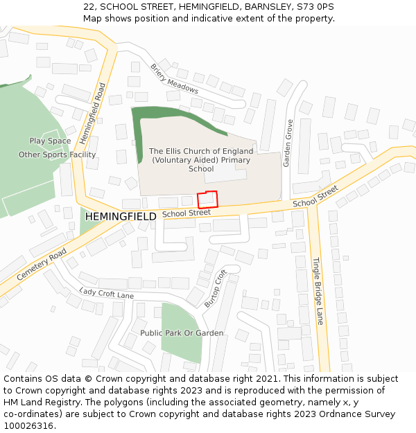 22, SCHOOL STREET, HEMINGFIELD, BARNSLEY, S73 0PS: Location map and indicative extent of plot