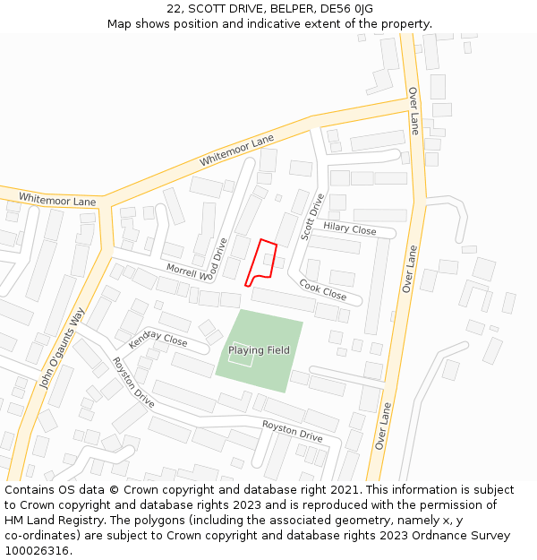 22, SCOTT DRIVE, BELPER, DE56 0JG: Location map and indicative extent of plot