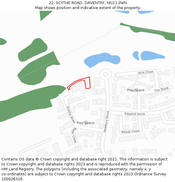22, SCYTHE ROAD, DAVENTRY, NN11 0WN: Location map and indicative extent of plot