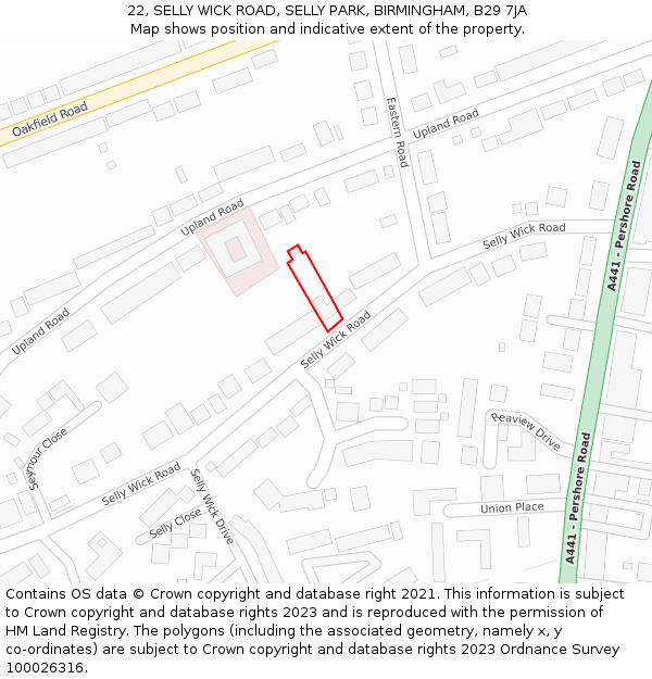 22, SELLY WICK ROAD, SELLY PARK, BIRMINGHAM, B29 7JA: Location map and indicative extent of plot