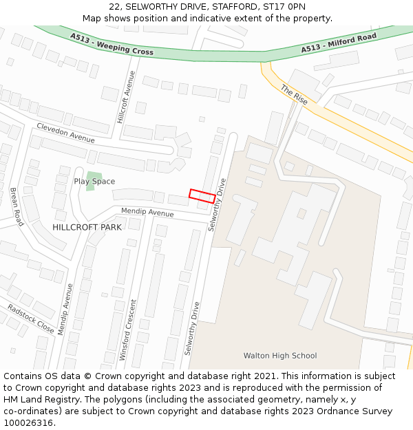 22, SELWORTHY DRIVE, STAFFORD, ST17 0PN: Location map and indicative extent of plot