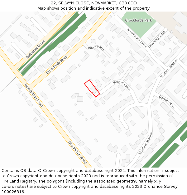 22, SELWYN CLOSE, NEWMARKET, CB8 8DD: Location map and indicative extent of plot