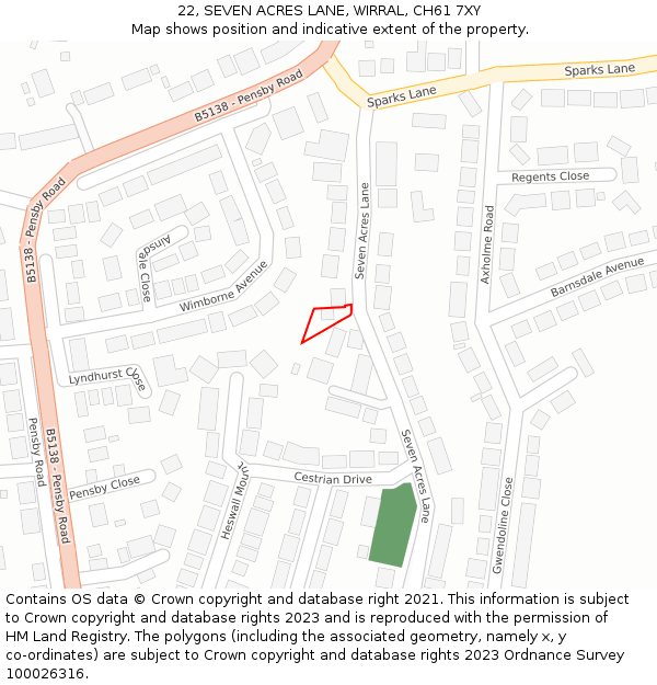 22, SEVEN ACRES LANE, WIRRAL, CH61 7XY: Location map and indicative extent of plot
