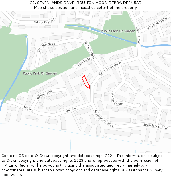 22, SEVENLANDS DRIVE, BOULTON MOOR, DERBY, DE24 5AD: Location map and indicative extent of plot
