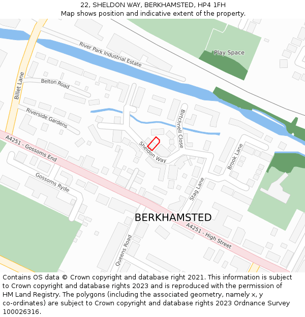 22, SHELDON WAY, BERKHAMSTED, HP4 1FH: Location map and indicative extent of plot
