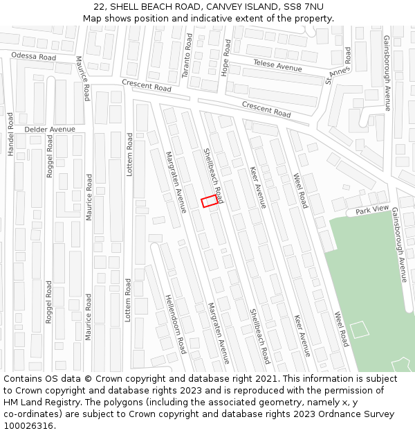 22, SHELL BEACH ROAD, CANVEY ISLAND, SS8 7NU: Location map and indicative extent of plot