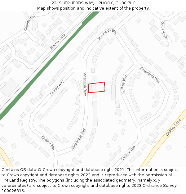 22, SHEPHERDS WAY, LIPHOOK, GU30 7HF: Location map and indicative extent of plot