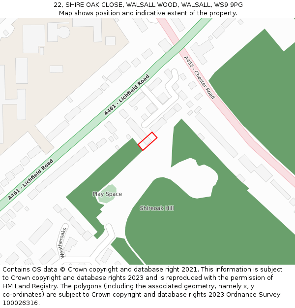 22, SHIRE OAK CLOSE, WALSALL WOOD, WALSALL, WS9 9PG: Location map and indicative extent of plot