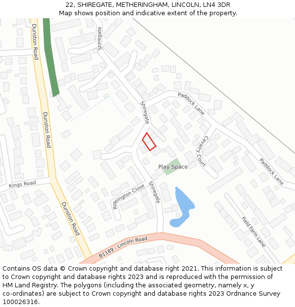 22, SHIREGATE, METHERINGHAM, LINCOLN, LN4 3DR: Location map and indicative extent of plot
