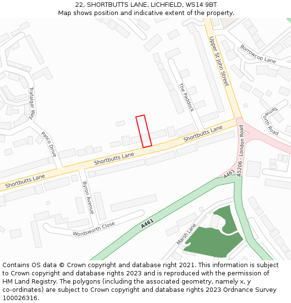 22, SHORTBUTTS LANE, LICHFIELD, WS14 9BT: Location map and indicative extent of plot