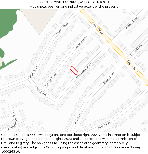 22, SHREWSBURY DRIVE, WIRRAL, CH49 6LB: Location map and indicative extent of plot