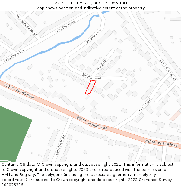 22, SHUTTLEMEAD, BEXLEY, DA5 1RH: Location map and indicative extent of plot