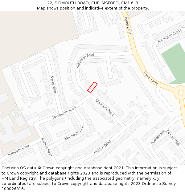 22, SIDMOUTH ROAD, CHELMSFORD, CM1 6LR: Location map and indicative extent of plot