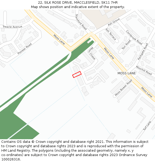 22, SILK ROSE DRIVE, MACCLESFIELD, SK11 7HR: Location map and indicative extent of plot