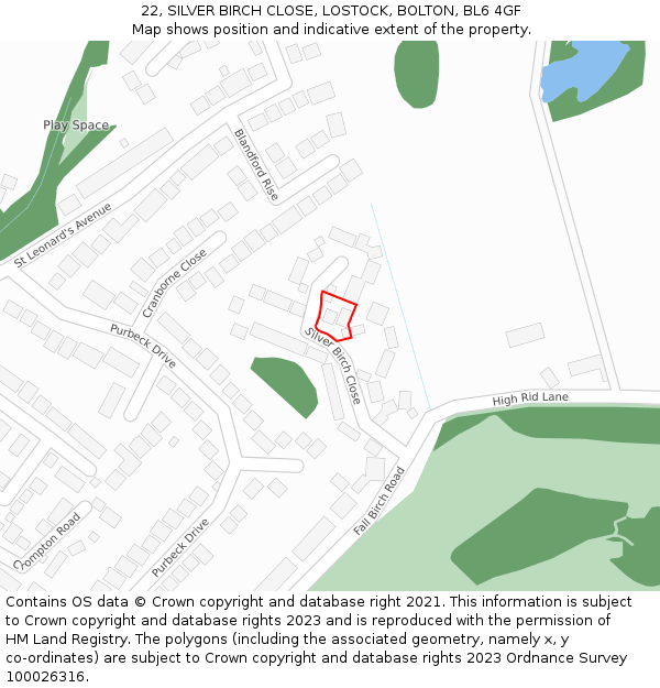 22, SILVER BIRCH CLOSE, LOSTOCK, BOLTON, BL6 4GF: Location map and indicative extent of plot