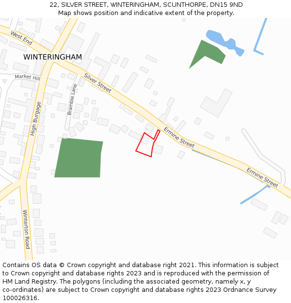 22, SILVER STREET, WINTERINGHAM, SCUNTHORPE, DN15 9ND: Location map and indicative extent of plot