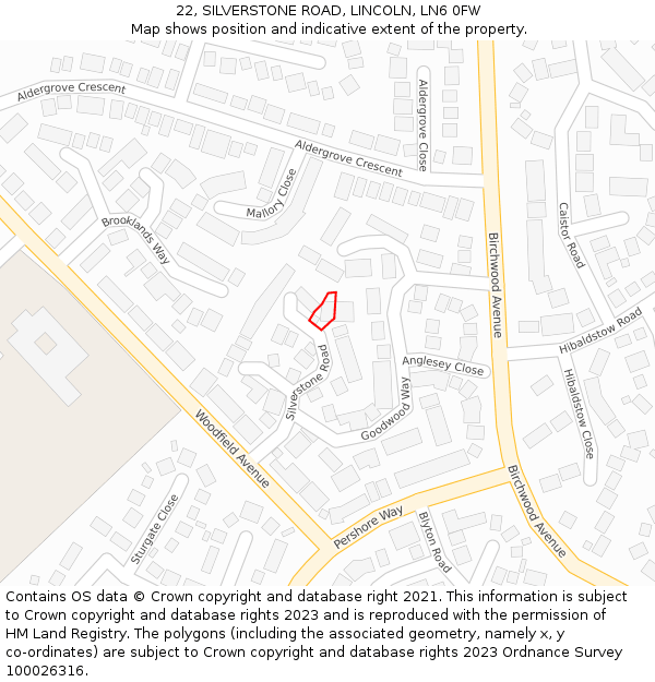 22, SILVERSTONE ROAD, LINCOLN, LN6 0FW: Location map and indicative extent of plot
