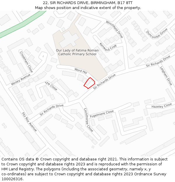 22, SIR RICHARDS DRIVE, BIRMINGHAM, B17 8TT: Location map and indicative extent of plot
