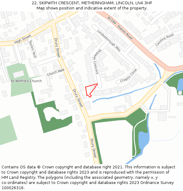 22, SKIPWITH CRESCENT, METHERINGHAM, LINCOLN, LN4 3HP: Location map and indicative extent of plot