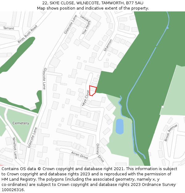 22, SKYE CLOSE, WILNECOTE, TAMWORTH, B77 5AU: Location map and indicative extent of plot