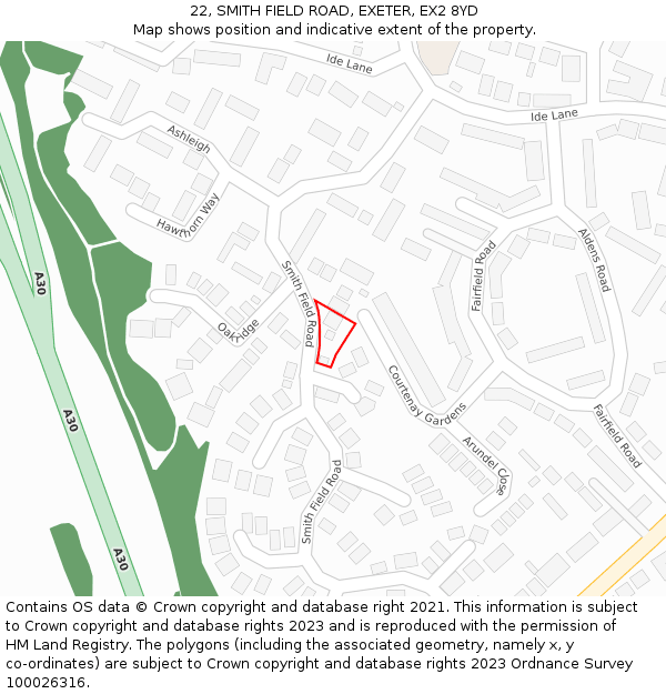 22, SMITH FIELD ROAD, EXETER, EX2 8YD: Location map and indicative extent of plot