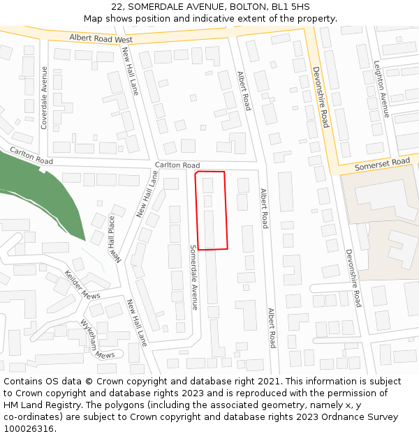 22, SOMERDALE AVENUE, BOLTON, BL1 5HS: Location map and indicative extent of plot