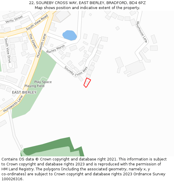 22, SOUREBY CROSS WAY, EAST BIERLEY, BRADFORD, BD4 6PZ: Location map and indicative extent of plot