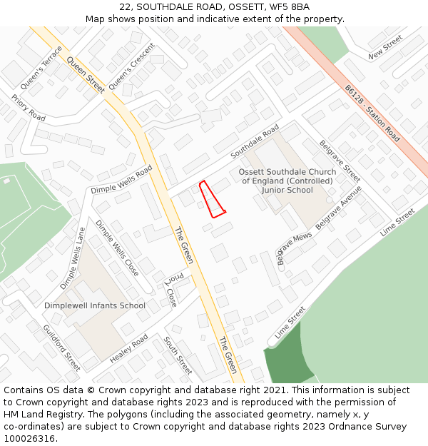 22, SOUTHDALE ROAD, OSSETT, WF5 8BA: Location map and indicative extent of plot