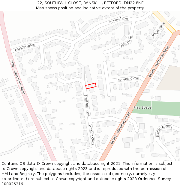 22, SOUTHFALL CLOSE, RANSKILL, RETFORD, DN22 8NE: Location map and indicative extent of plot
