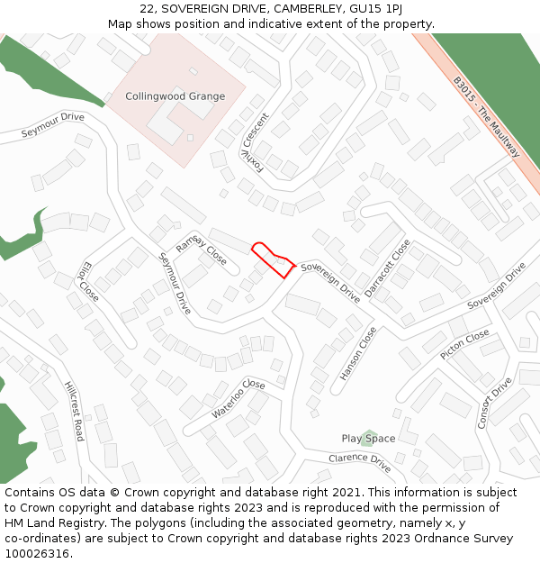 22, SOVEREIGN DRIVE, CAMBERLEY, GU15 1PJ: Location map and indicative extent of plot