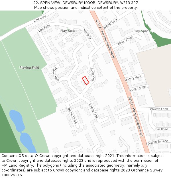 22, SPEN VIEW, DEWSBURY MOOR, DEWSBURY, WF13 3PZ: Location map and indicative extent of plot