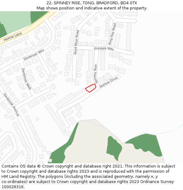 22, SPINNEY RISE, TONG, BRADFORD, BD4 0TX: Location map and indicative extent of plot
